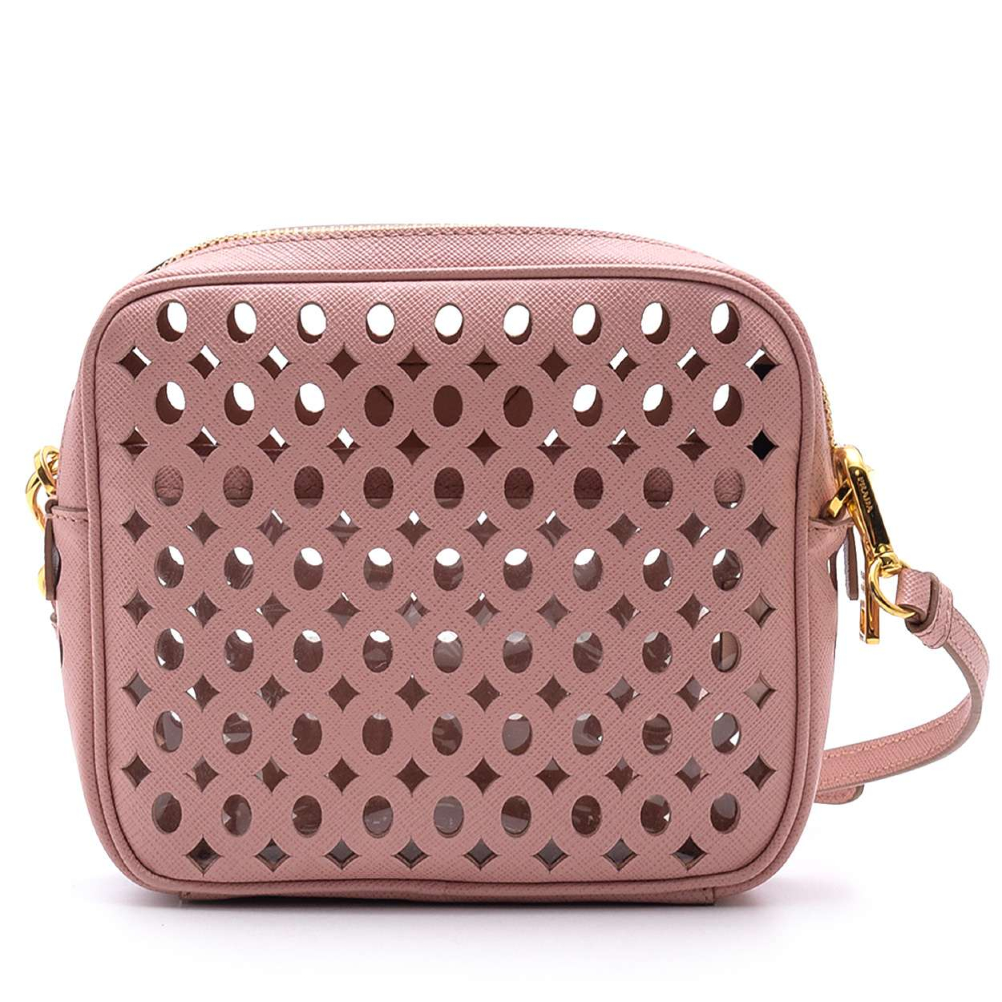 Prada - Pink Saffiano Leather Cutout Mini Crossbody Bag