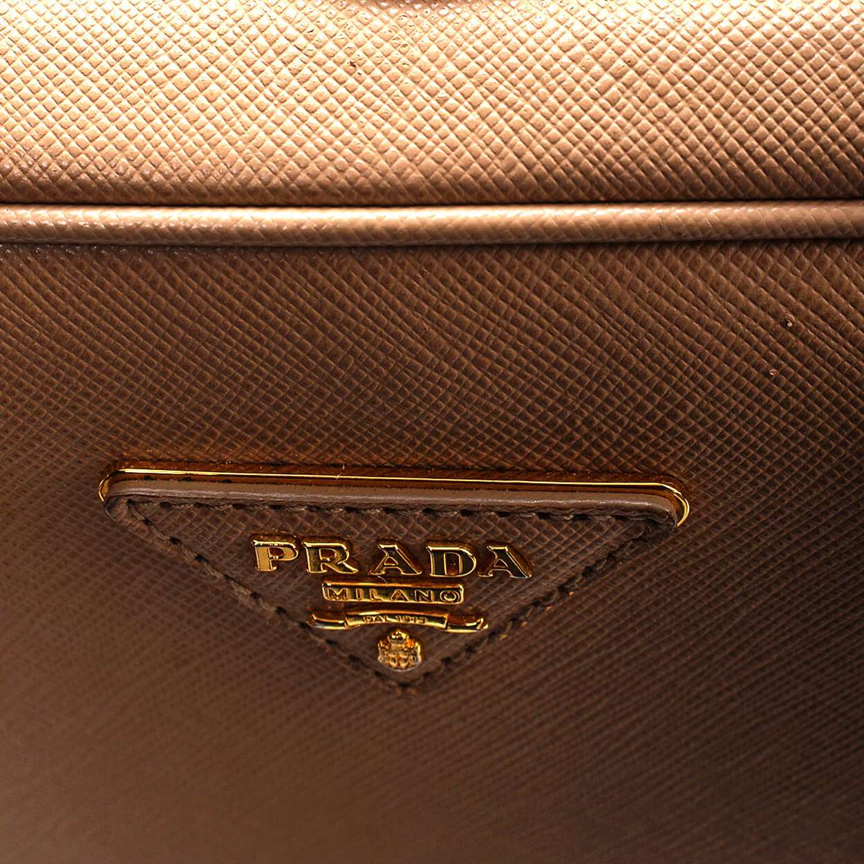 Prada - Beige Saffiano Leather Pyramid Frame Top Handle Bag 