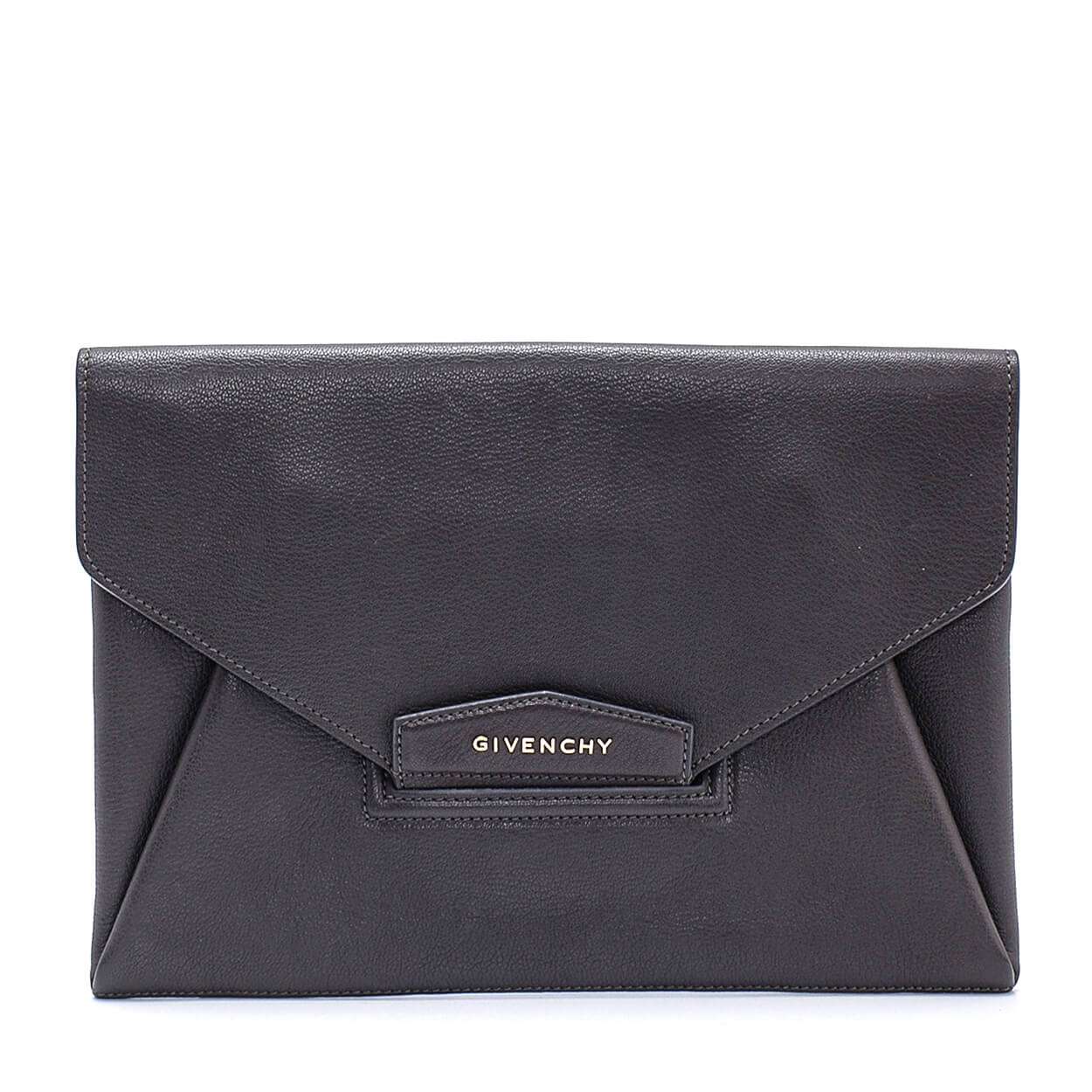 Givenchy - Grey Antigona Leather Envelope Clutch 