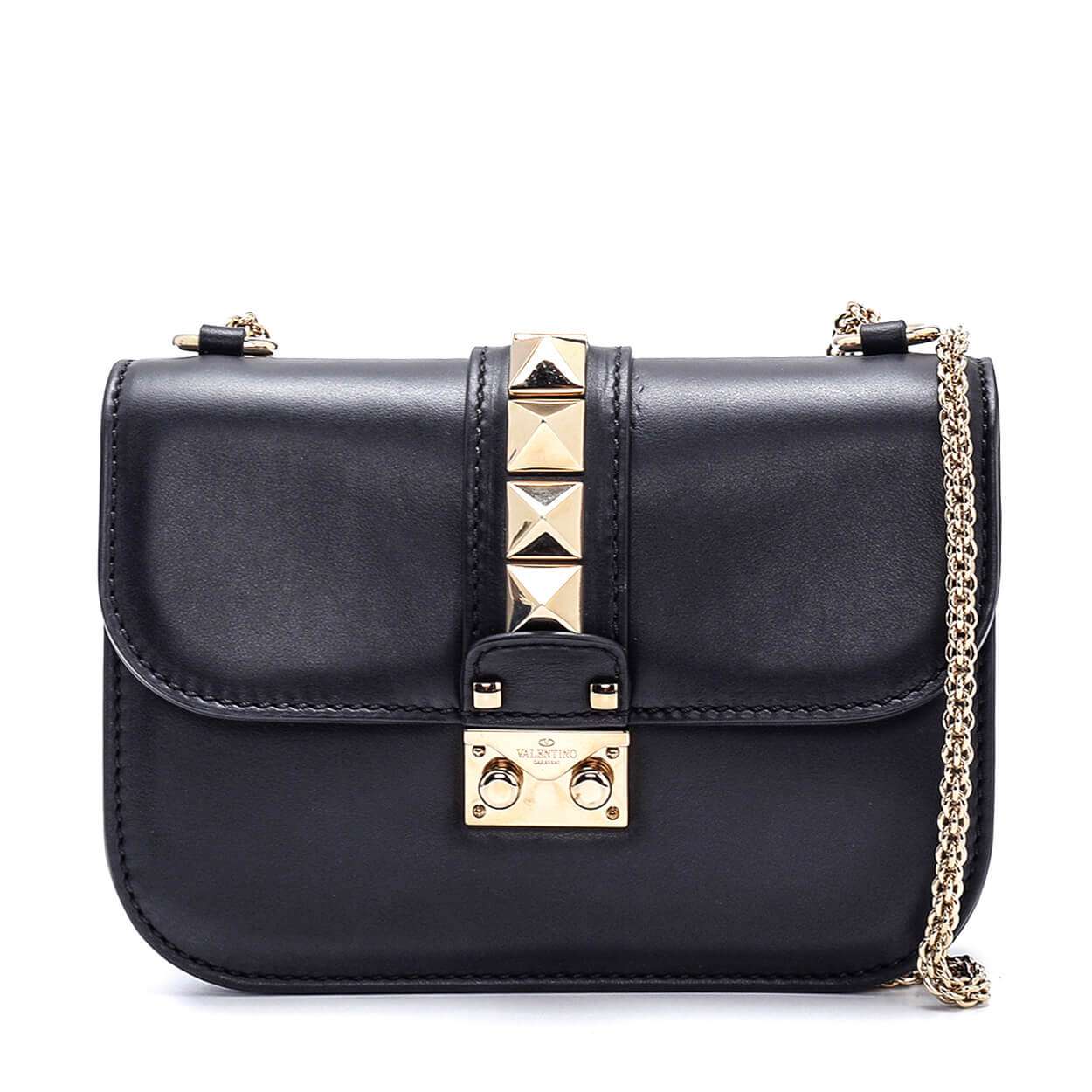 Valentino - Black Leather Small Rockstud Glamlock Flap Bag