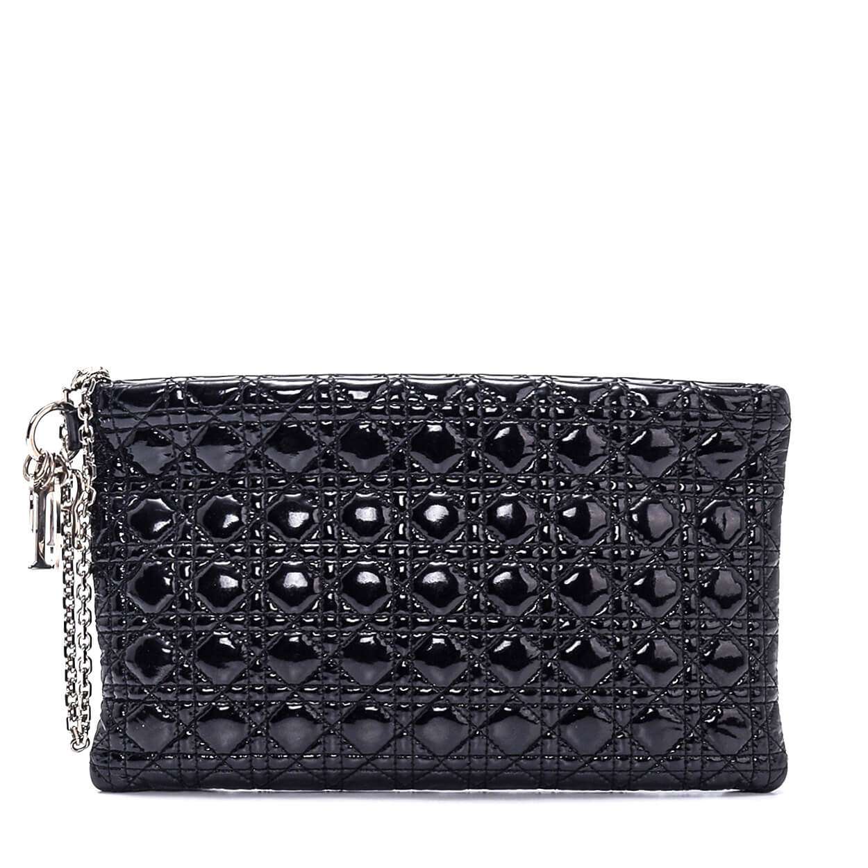 Christian Dior - Black Patent Cannage Quilted Leather Clutch