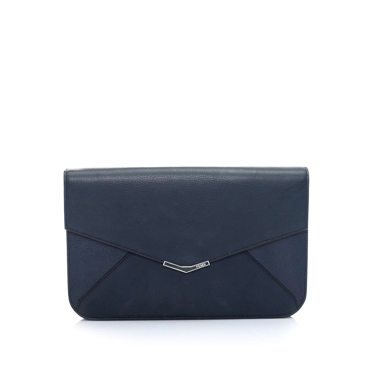 Fendi - Navy Blue Leather Geometric Envelope Clutch
