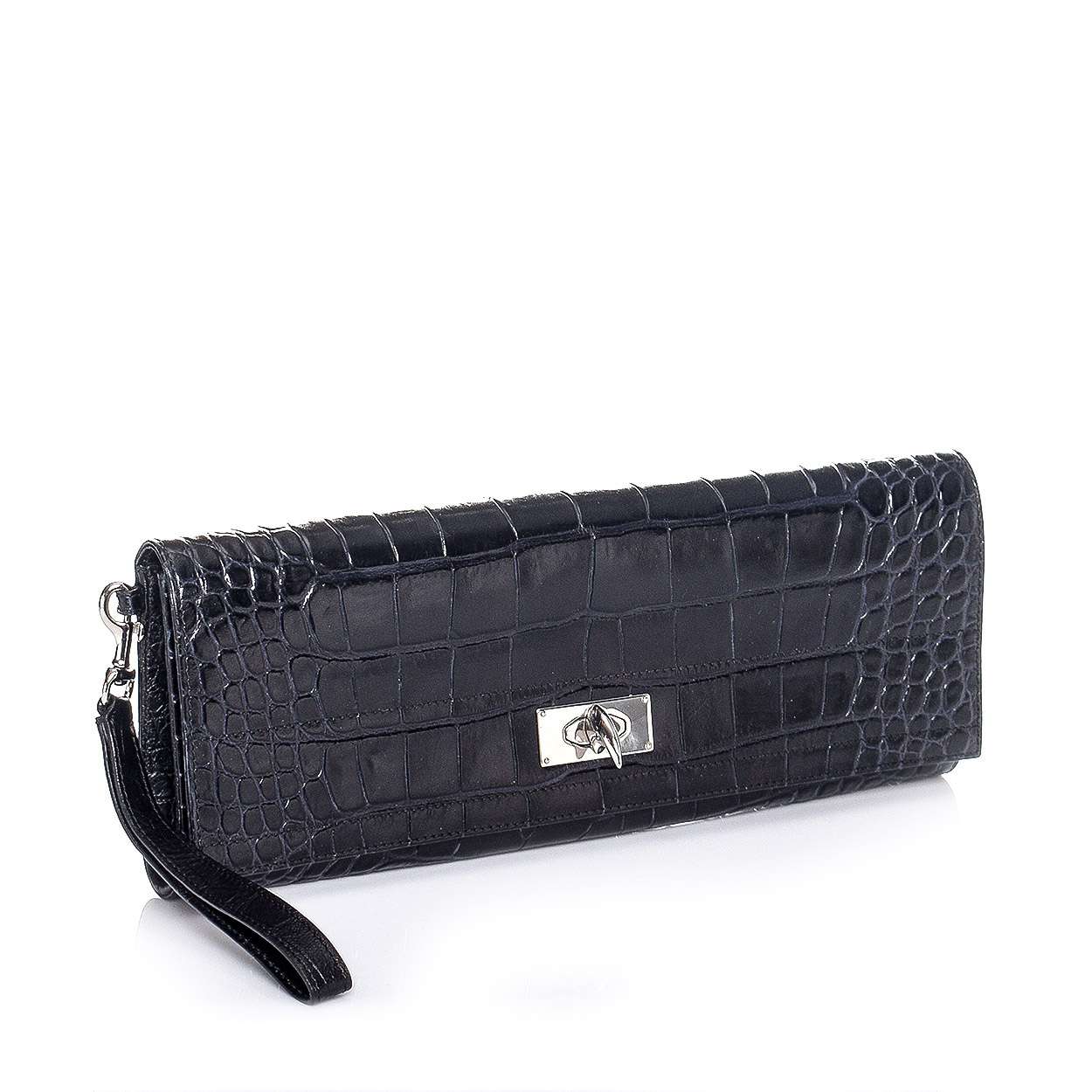 Givenchy - Black Croc Print Leather Clutch Bag