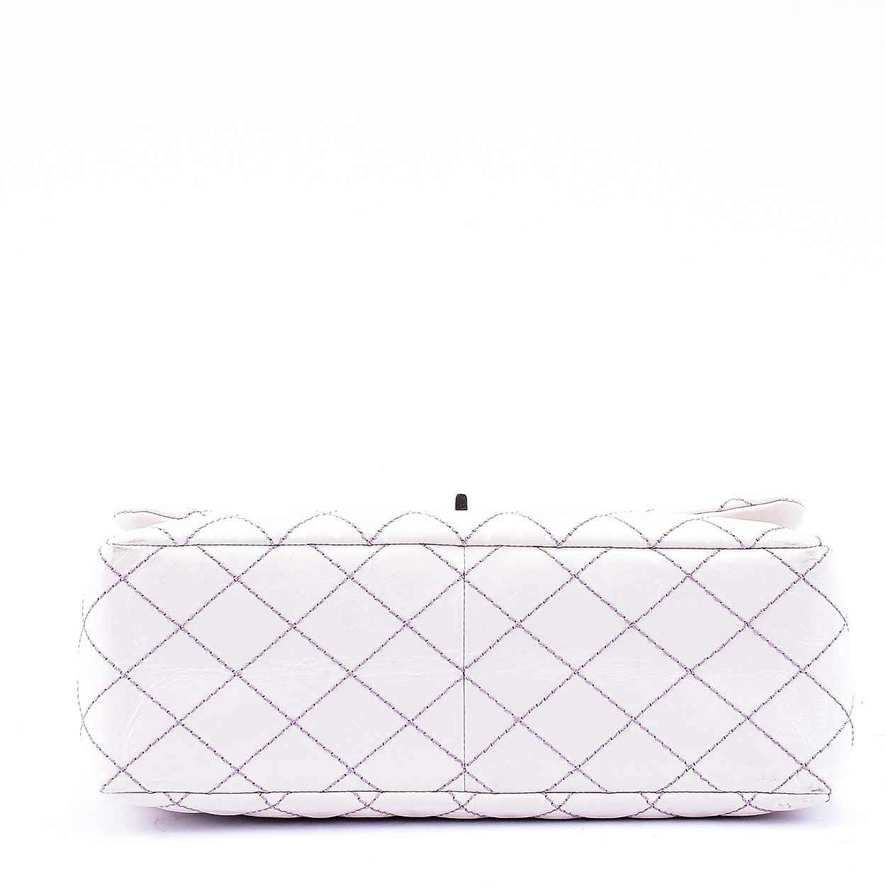 Chanel - White 2.55 Reissue Quilted Leather Purple Stitch Flap Bag