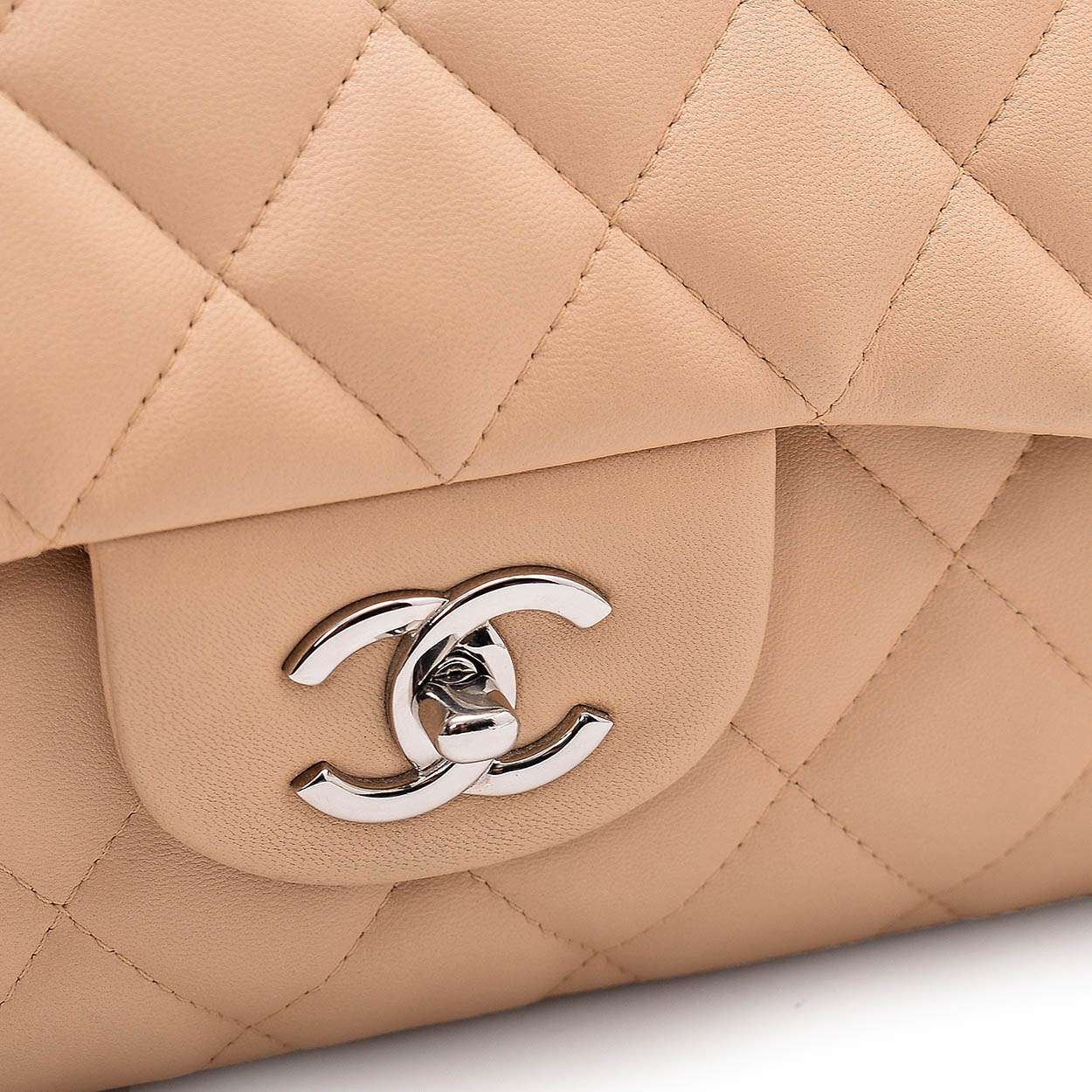 Chanel - Beige  Quilted Lambskin Leather Jumbo Single Flap Bag