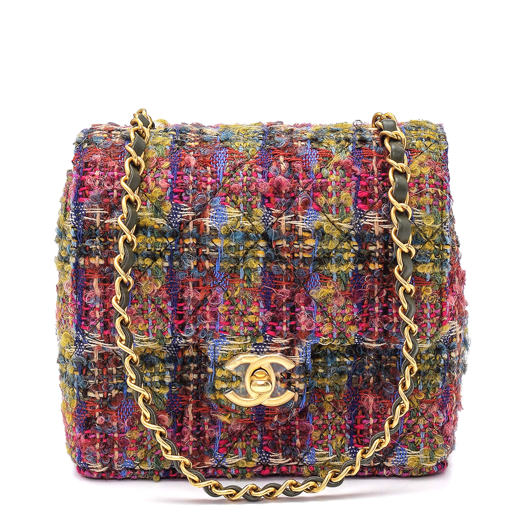 Chanel - Multicolor Tweed Gold Tone Hardware Mini Flap Bag