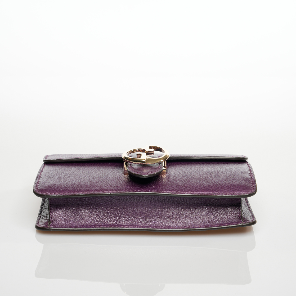 Gucci - Purple Grained Leather 1973 Interlocking Purse Crossbody Bag 