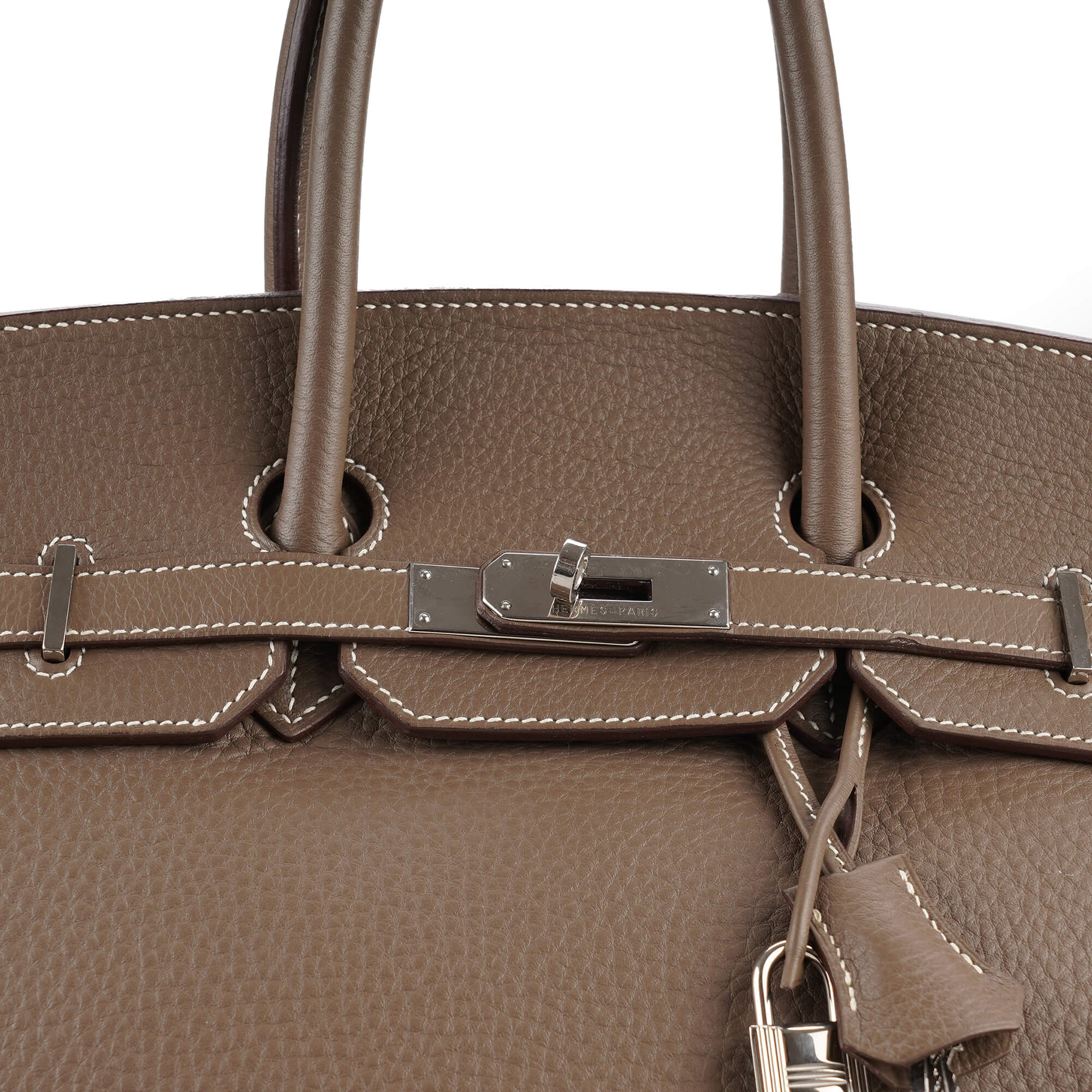 Hermes Clemence Leather Etoupe Birkin 35 PHW at 1stDibs