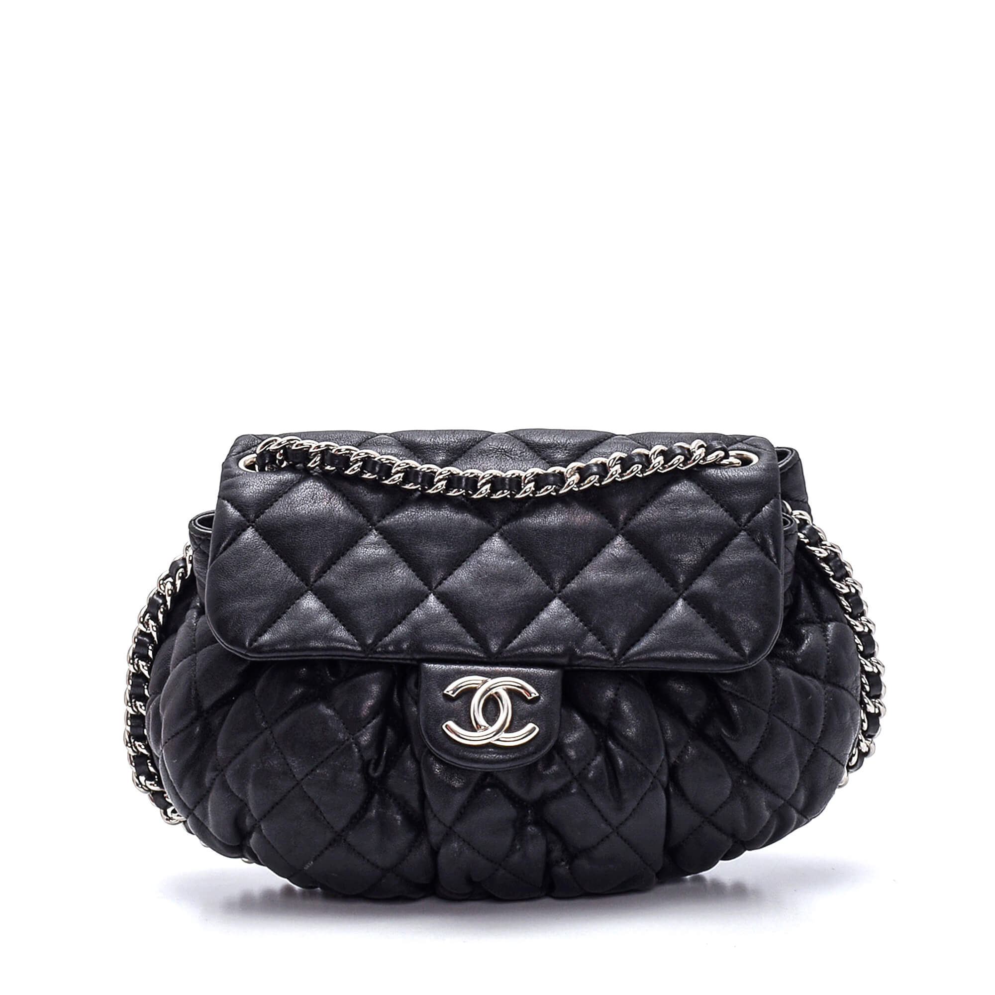 Chanel - Black Quilted Lambskin Leather Chain Around Messenger Bag