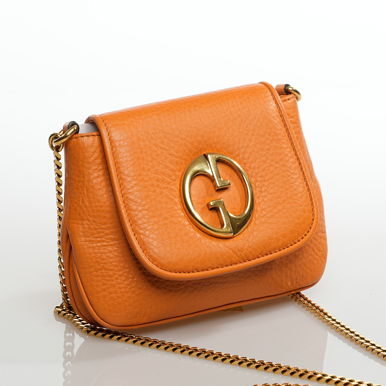 Gucci - Orange Grained Leather 1973 Chain Purse Crossbody Bag