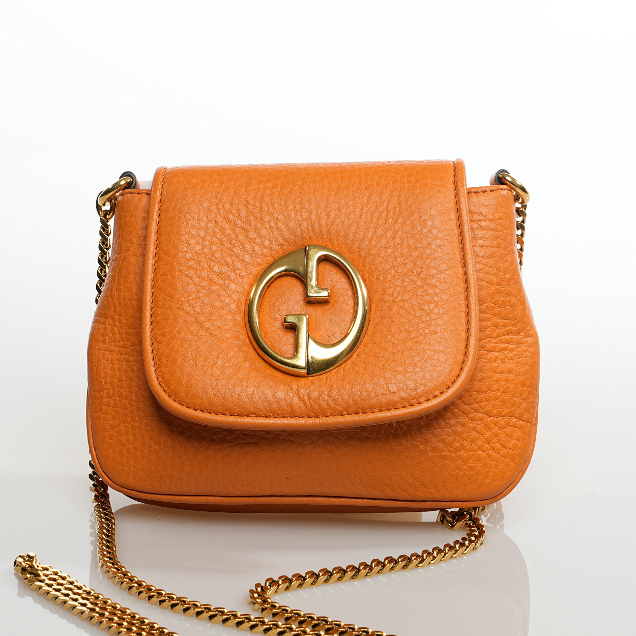 Gucci - Orange Grained Leather 1973 Chain Purse Crossbody Bag