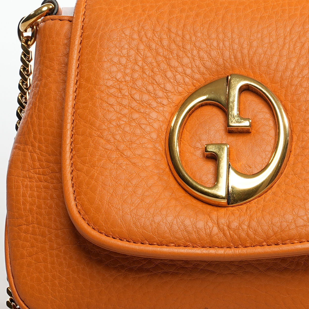 Gucci - Orange Grained Leather 1973 Chain Purse Crossbody Bag