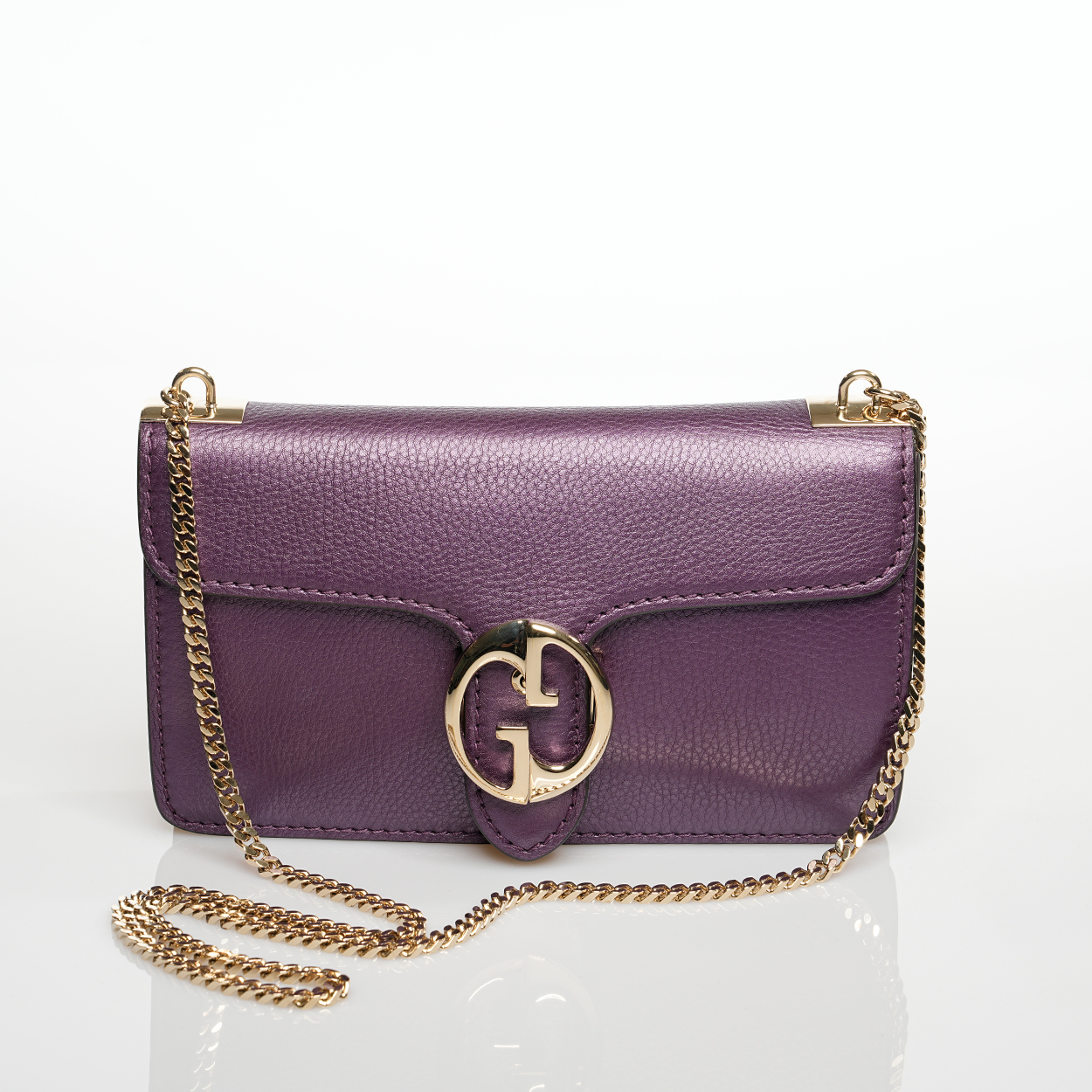 Gucci - Purple Grained Leather 1973 Interlocking Purse Crossbody Bag 