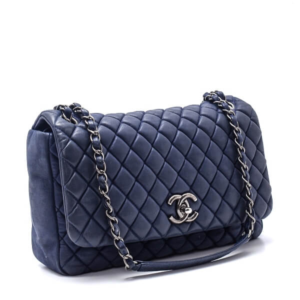 Chanel - Navy Blue Quilted Nubuck Leather Flap Bag