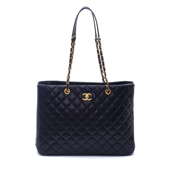Chanel - Navy Blue Quilted Caviar Leather Shopping Bag