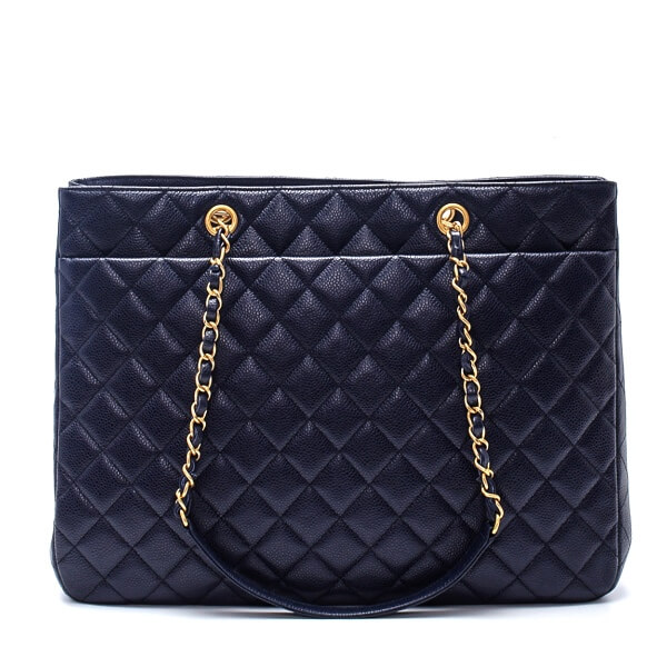 Chanel - Navy Blue Quilted Caviar Leather Shopping Bag