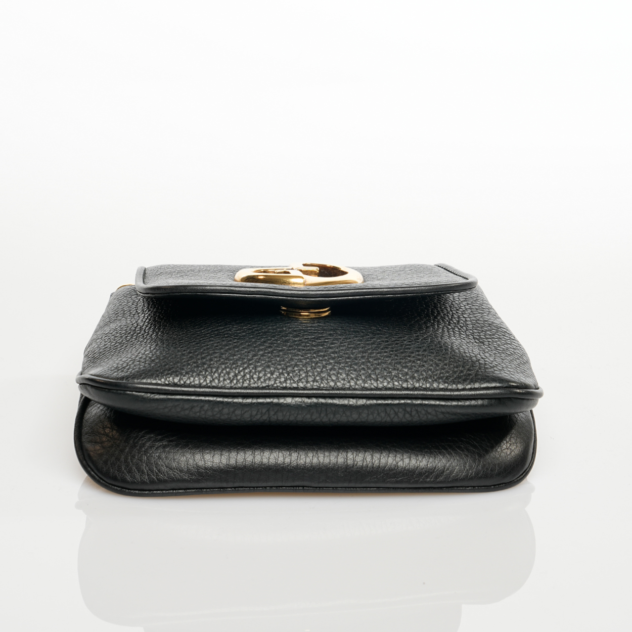 Gucci - Black Grained Leather 1973 Chain Purse Crossbody Bag