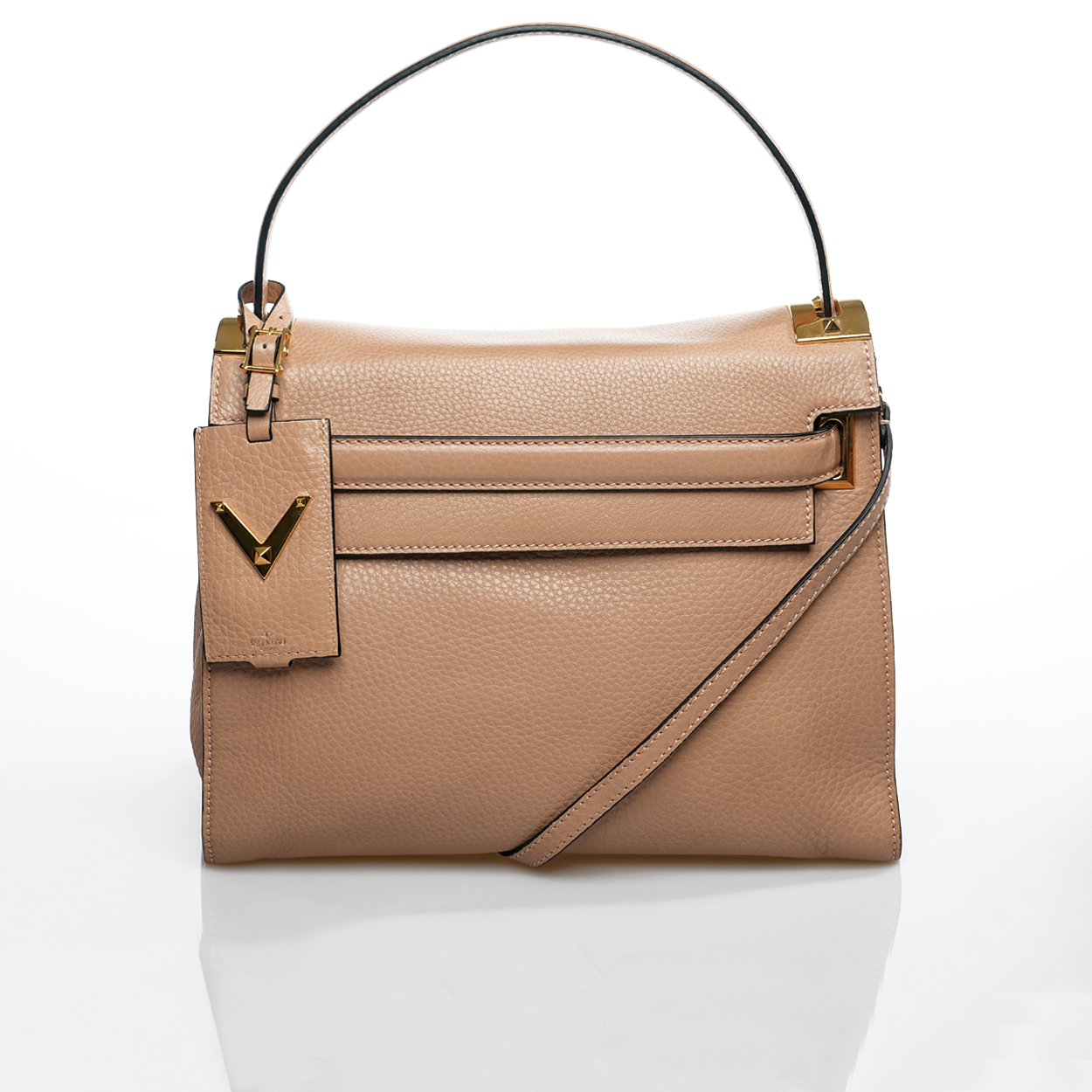 Valentino - Beige Grained Leather My Rockstud Top Handle Bag