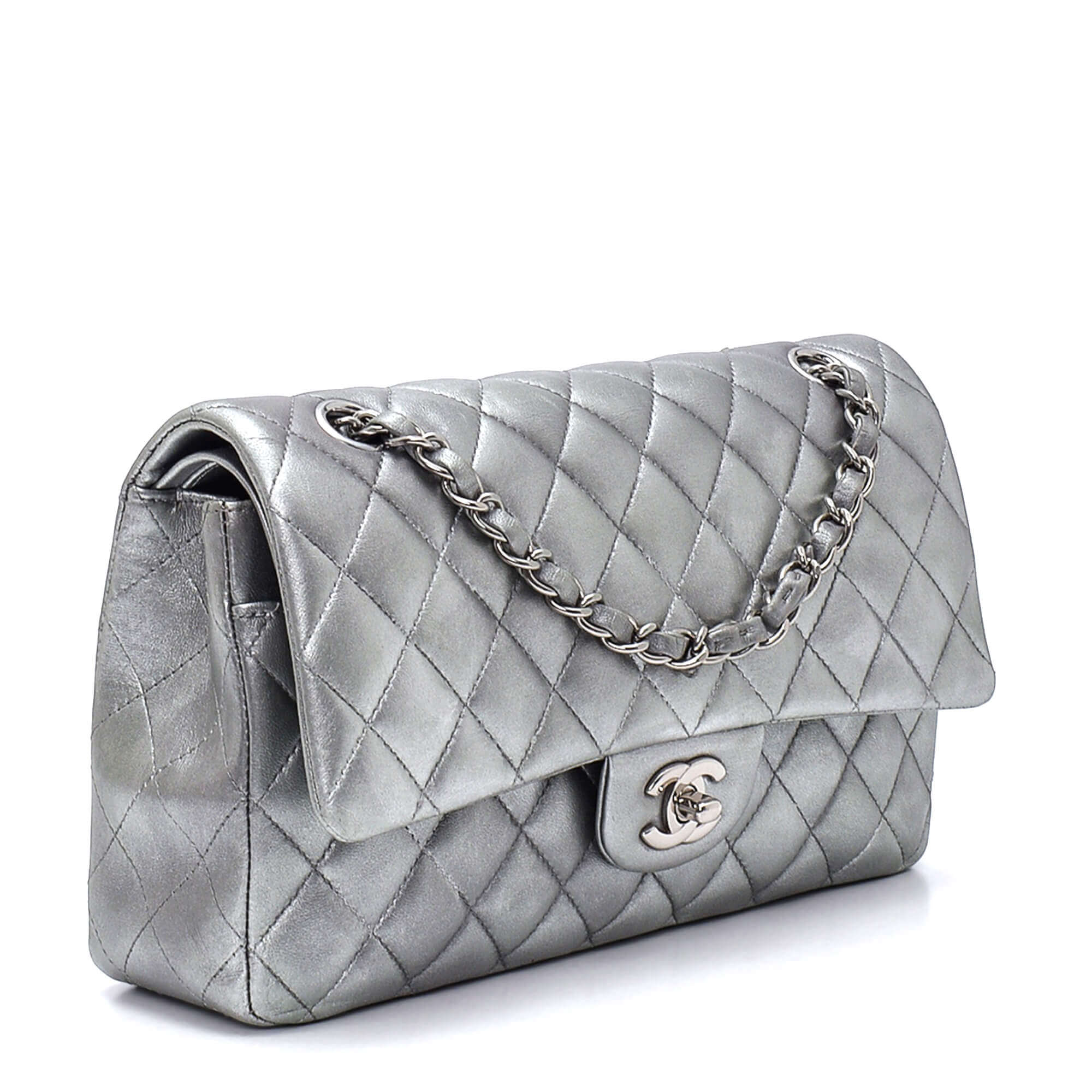 Chanel - Metallic Grey Quilted Lambskin Leather 2.55 Flap Bag
