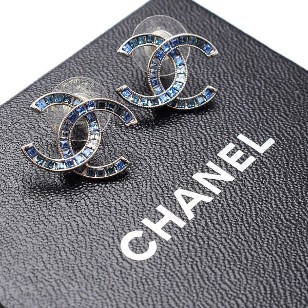 Chanel - Blue Crystal CC Earrings