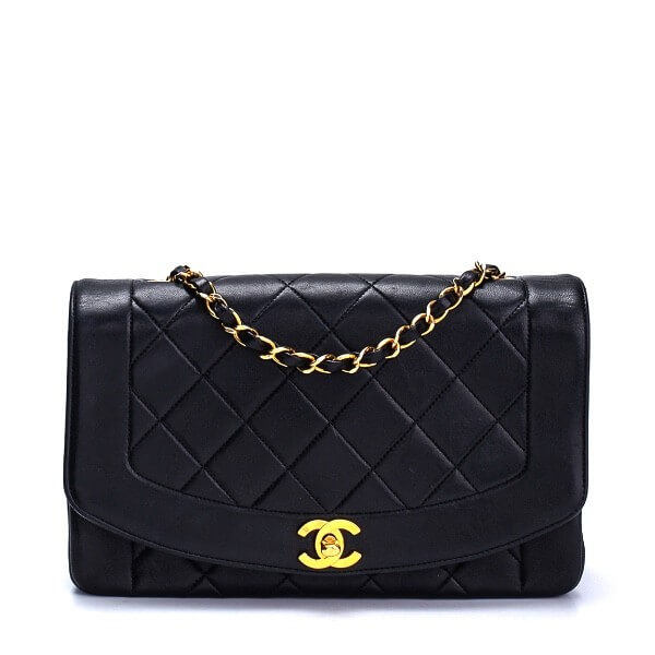 Chanel - Black Quilted Lambskin Leather Vintage Diana Flap Bag